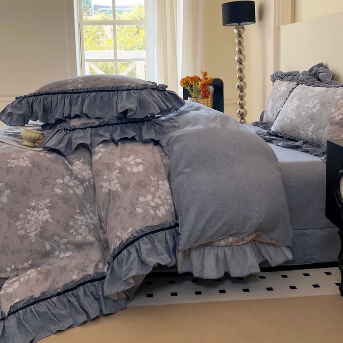 91家纺网 家纺一手货源 找家纺 大麦家纺 2025新款复古风高端提花水洗亚麻原麻四件套 海棠花开