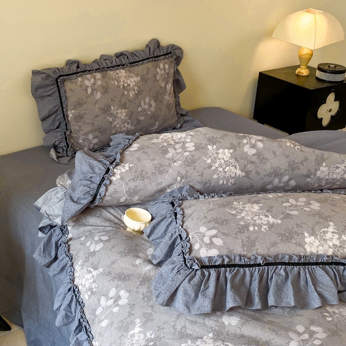 91家纺网 家纺一手货源 找家纺 大麦家纺 2025新款复古风高端提花水洗亚麻原麻四件套 海棠花开