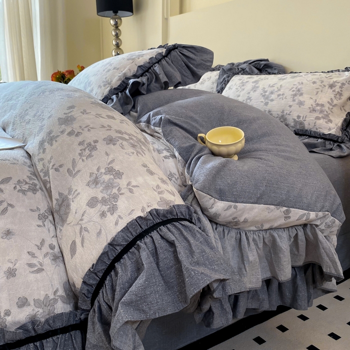 大麦家纺 2025新款复古风高端提花水洗亚麻原麻四件套 花之舞