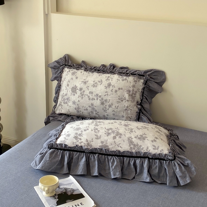 91家纺网 家纺一手货源 找家纺 大麦家纺 2025新款复古风高端提花水洗亚麻原麻四件套 花之舞