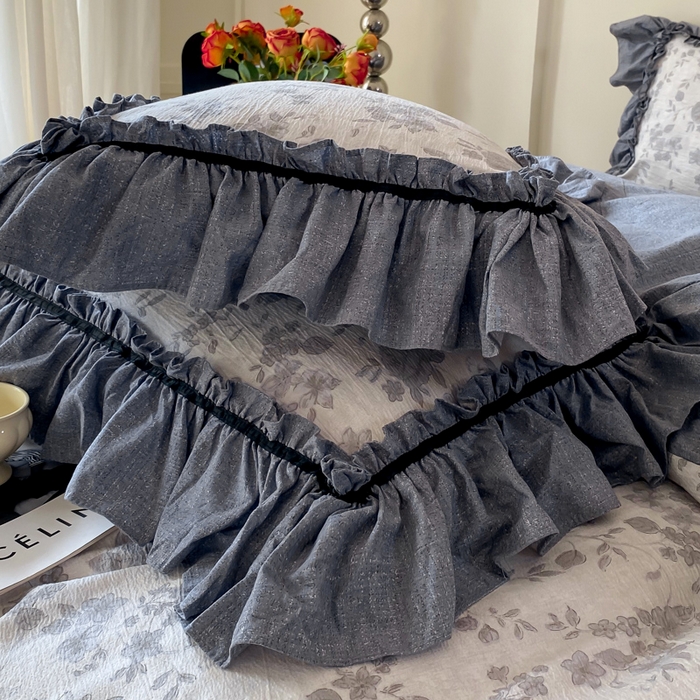 91家纺网 家纺一手货源 找家纺 大麦家纺 2025新款复古风高端提花水洗亚麻原麻四件套 花之舞