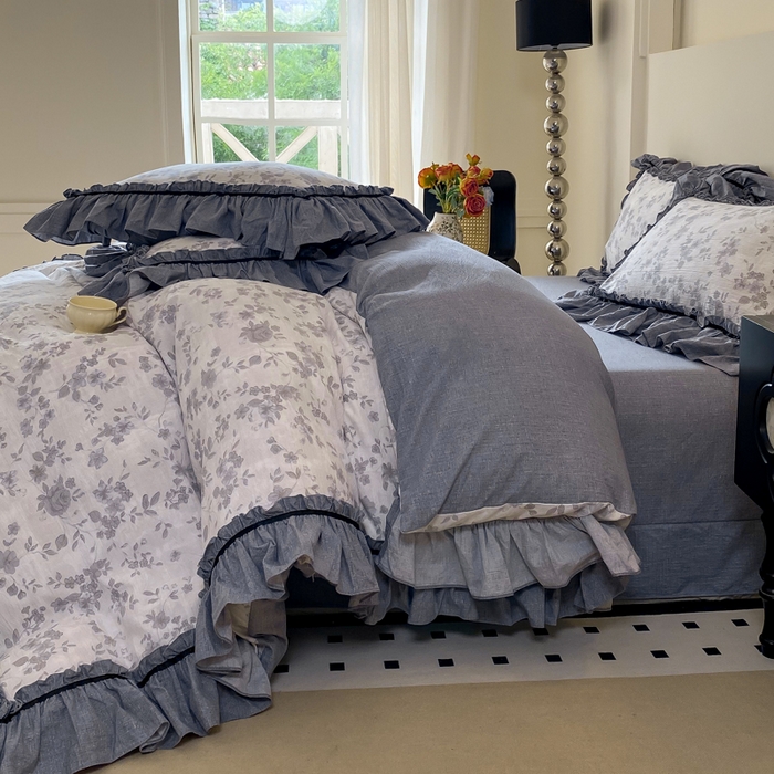 91家纺网 家纺一手货源 找家纺 大麦家纺 2025新款复古风高端提花水洗亚麻原麻四件套 花之舞