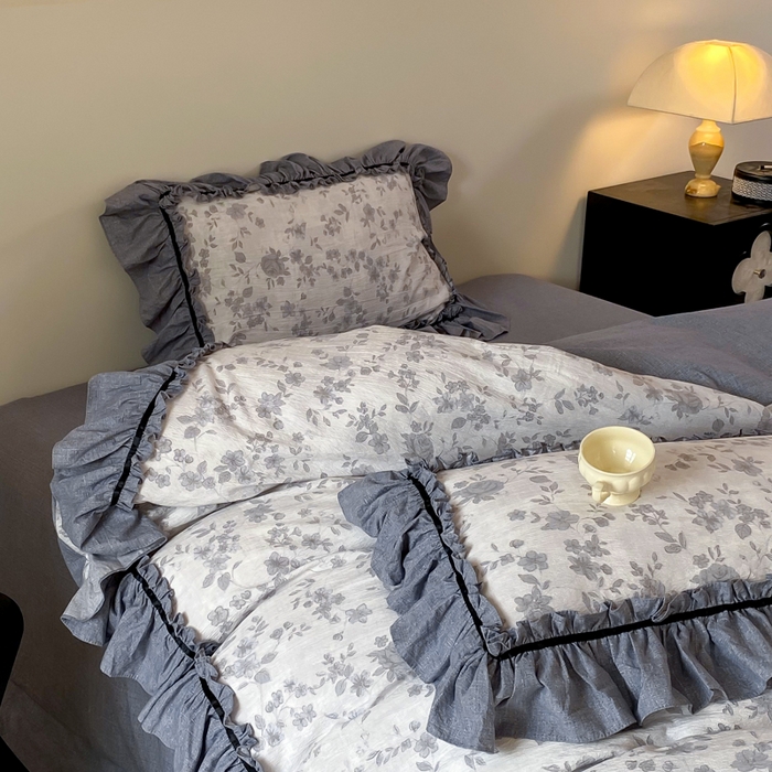 91家纺网 家纺一手货源 找家纺 大麦家纺 2025新款复古风高端提花水洗亚麻原麻四件套 花之舞