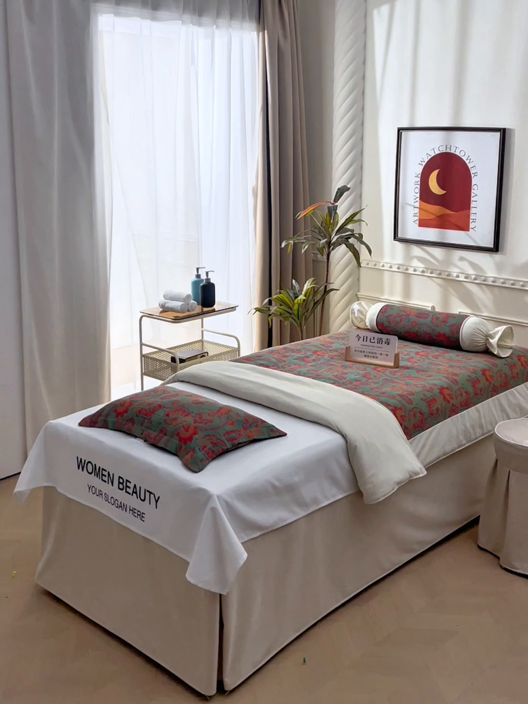 91家纺网 家纺一手货源 找家纺 不打烊家纺 2025新款全棉有氧双层纱羊毛尼美容床罩系列套件-美好旋律 美好旋律-卡其