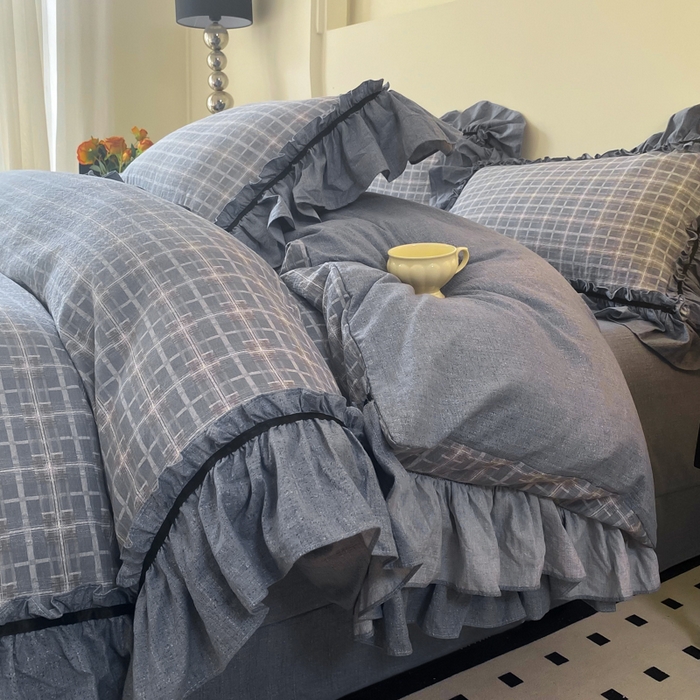 大麦家纺 2025新款复古风高端提花水洗亚麻原麻四件套 简约线条