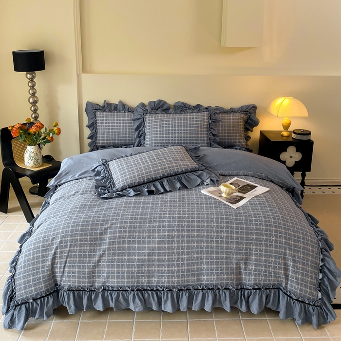 91家纺网 家纺一手货源 找家纺 大麦家纺 2025新款复古风高端提花水洗亚麻原麻四件套 简约线条