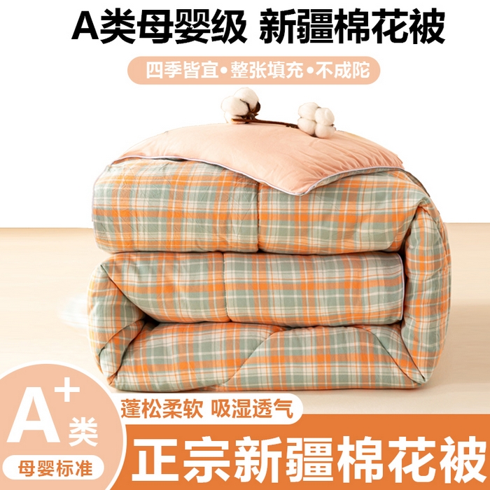 美梦之都 2025新款全棉纯棉A类新疆棉花冬被被子被芯 粉中格