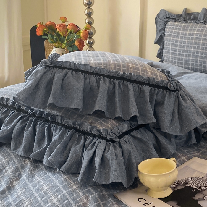 91家纺网 家纺一手货源 找家纺 大麦家纺 2025新款复古风高端提花水洗亚麻原麻四件套 简约线条