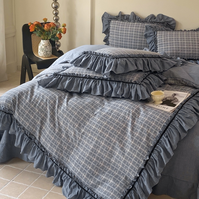 91家纺网 家纺一手货源 找家纺 大麦家纺 2025新款复古风高端提花水洗亚麻原麻四件套 简约线条