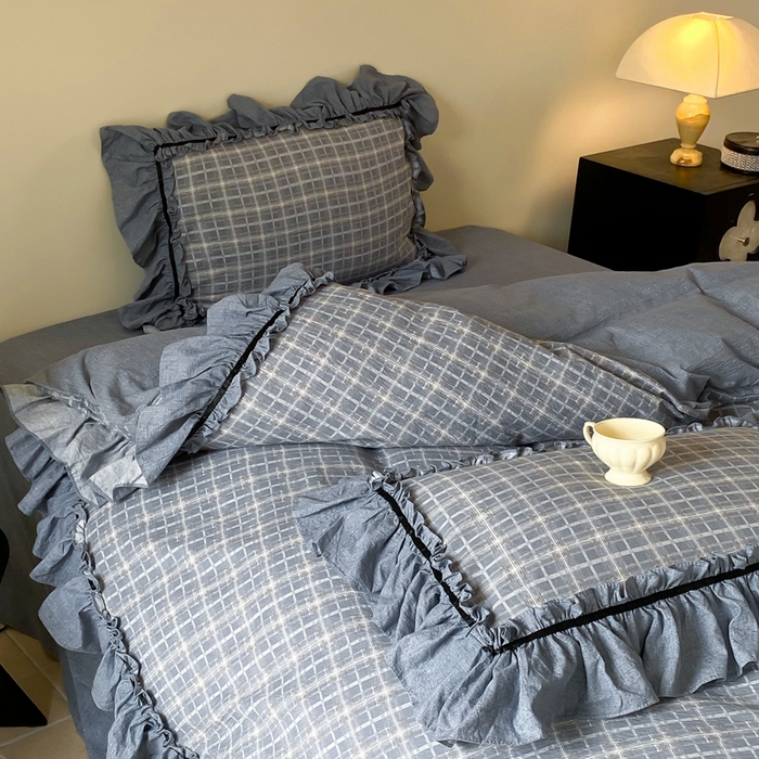 91家纺网 家纺一手货源 找家纺 大麦家纺 2025新款复古风高端提花水洗亚麻原麻四件套 简约线条