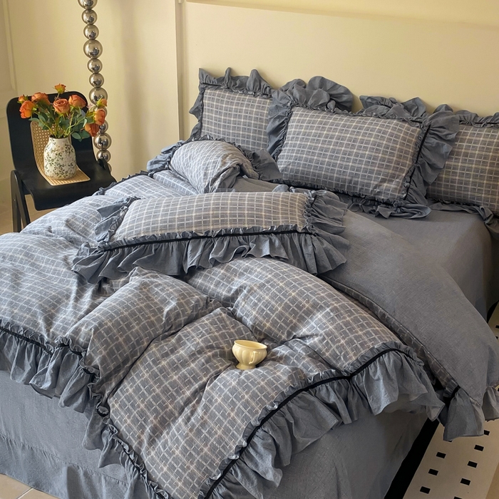 91家纺网 家纺一手货源 找家纺 大麦家纺 2025新款复古风高端提花水洗亚麻原麻四件套 简约线条