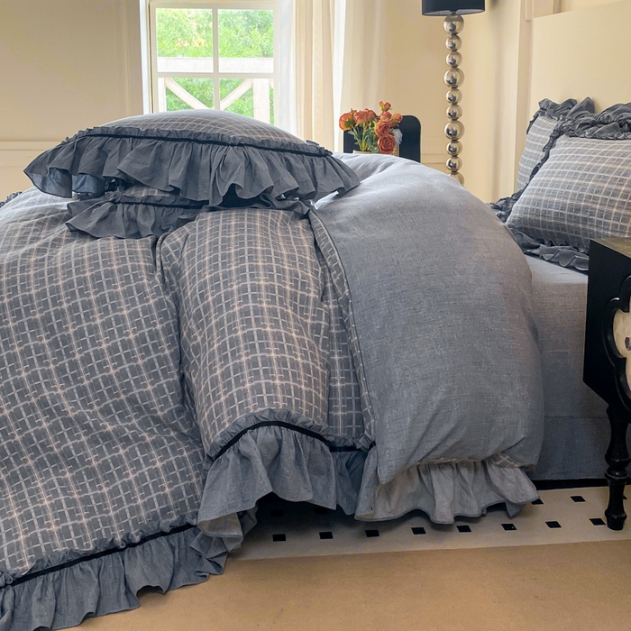 91家纺网 家纺一手货源 找家纺 大麦家纺 2025新款复古风高端提花水洗亚麻原麻四件套 简约线条