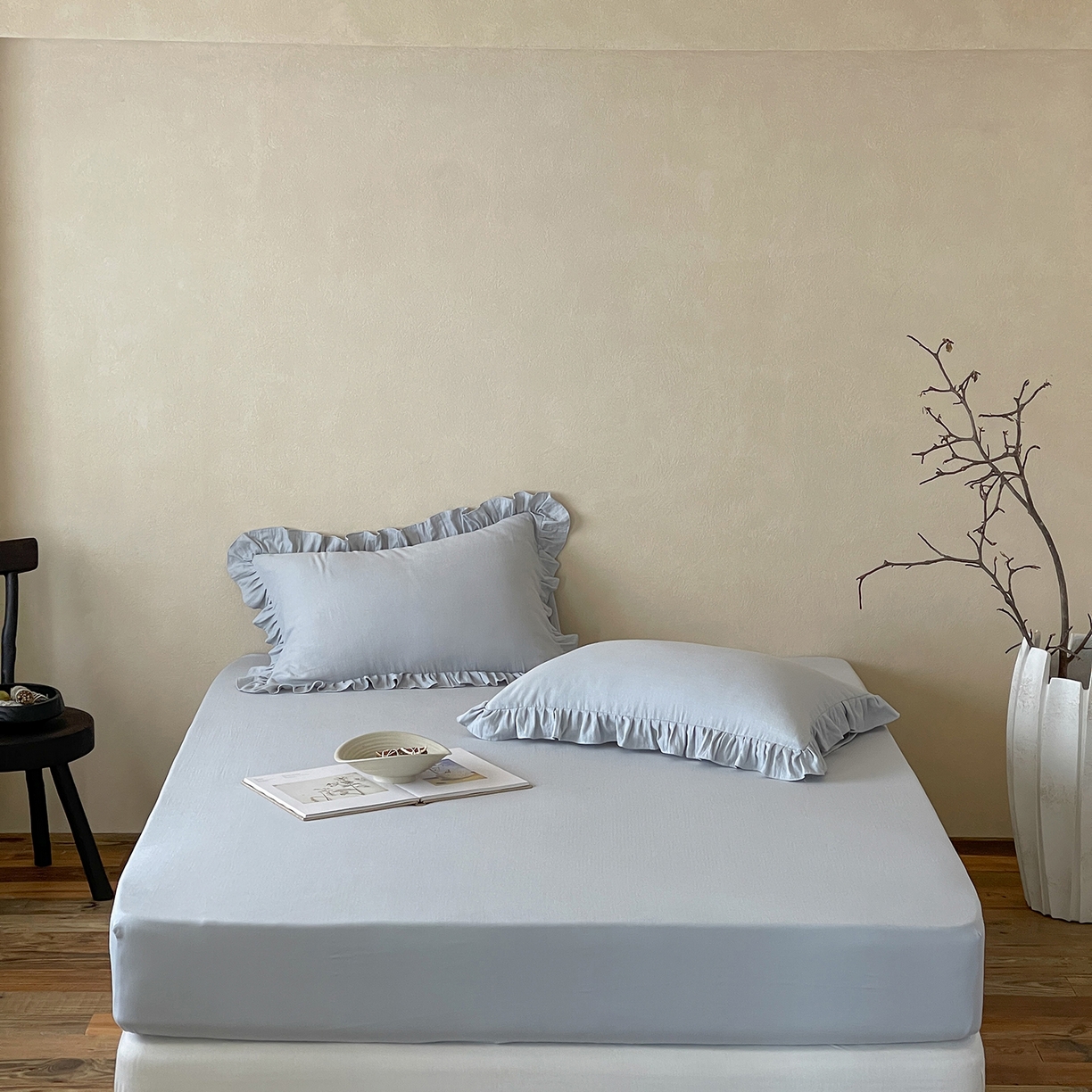 91家纺网 家纺一手货源 找家纺 （总）三味舒屋 2025新款花边美学全棉双层纱单品单床笠