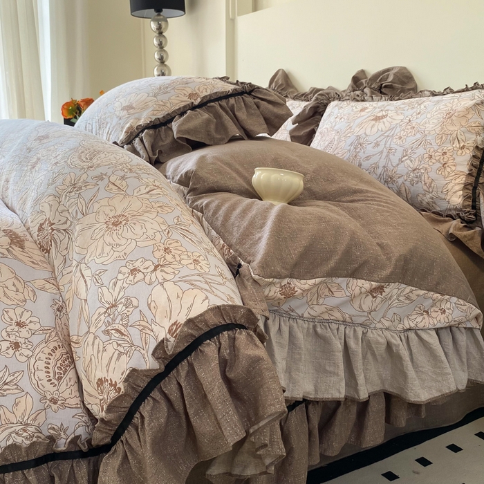 大麦家纺 2025新款复古风高端提花水洗亚麻原麻四件套 满园花开