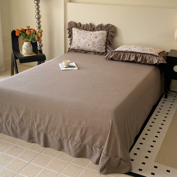 91家纺网 家纺一手货源 找家纺 大麦家纺 2025新款复古风高端提花水洗亚麻原麻四件套 满园花开