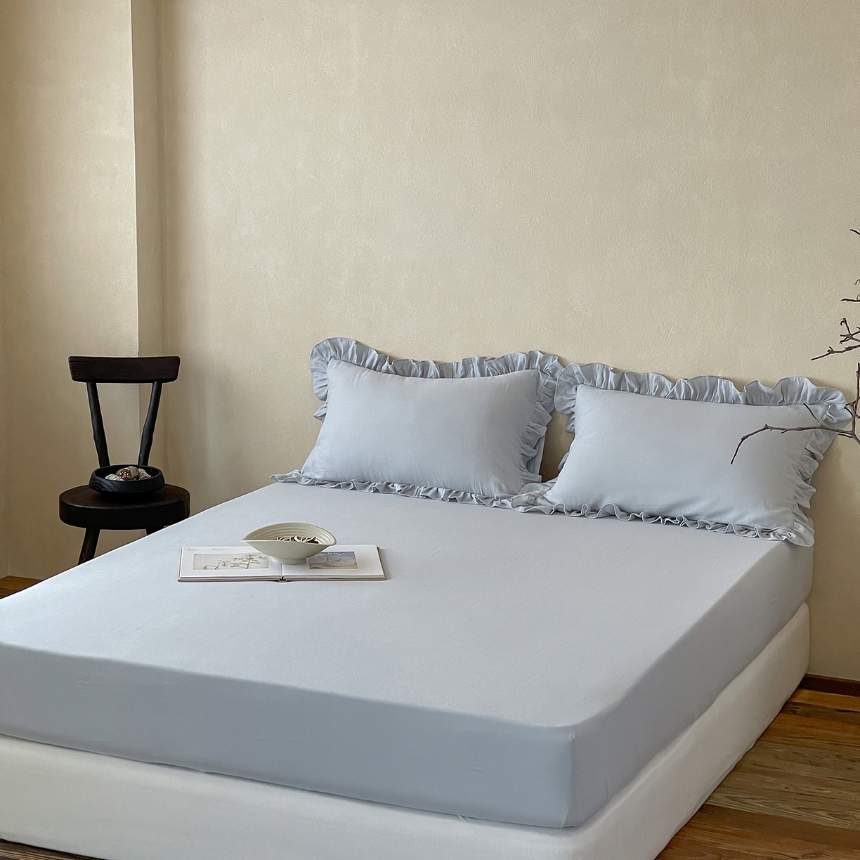 91家纺网 家纺一手货源 找家纺 （总）三味舒屋 2025新款花边美学全棉双层纱单品单床笠