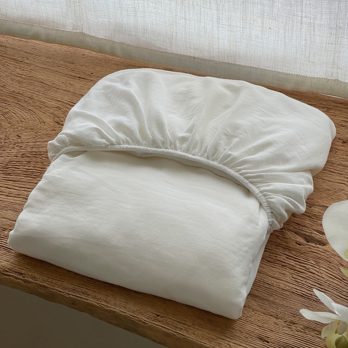 91家纺网 家纺一手货源 找家纺 三味舒屋 2025新款花边美学全棉双层纱单品单床笠 云舒白