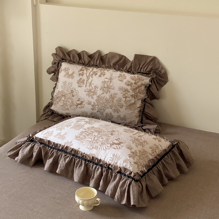 91家纺网 家纺一手货源 找家纺 大麦家纺 2025新款复古风高端提花水洗亚麻原麻四件套 陌上花开