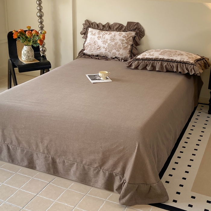 91家纺网 家纺一手货源 找家纺 大麦家纺 2025新款复古风高端提花水洗亚麻原麻四件套 陌上花开