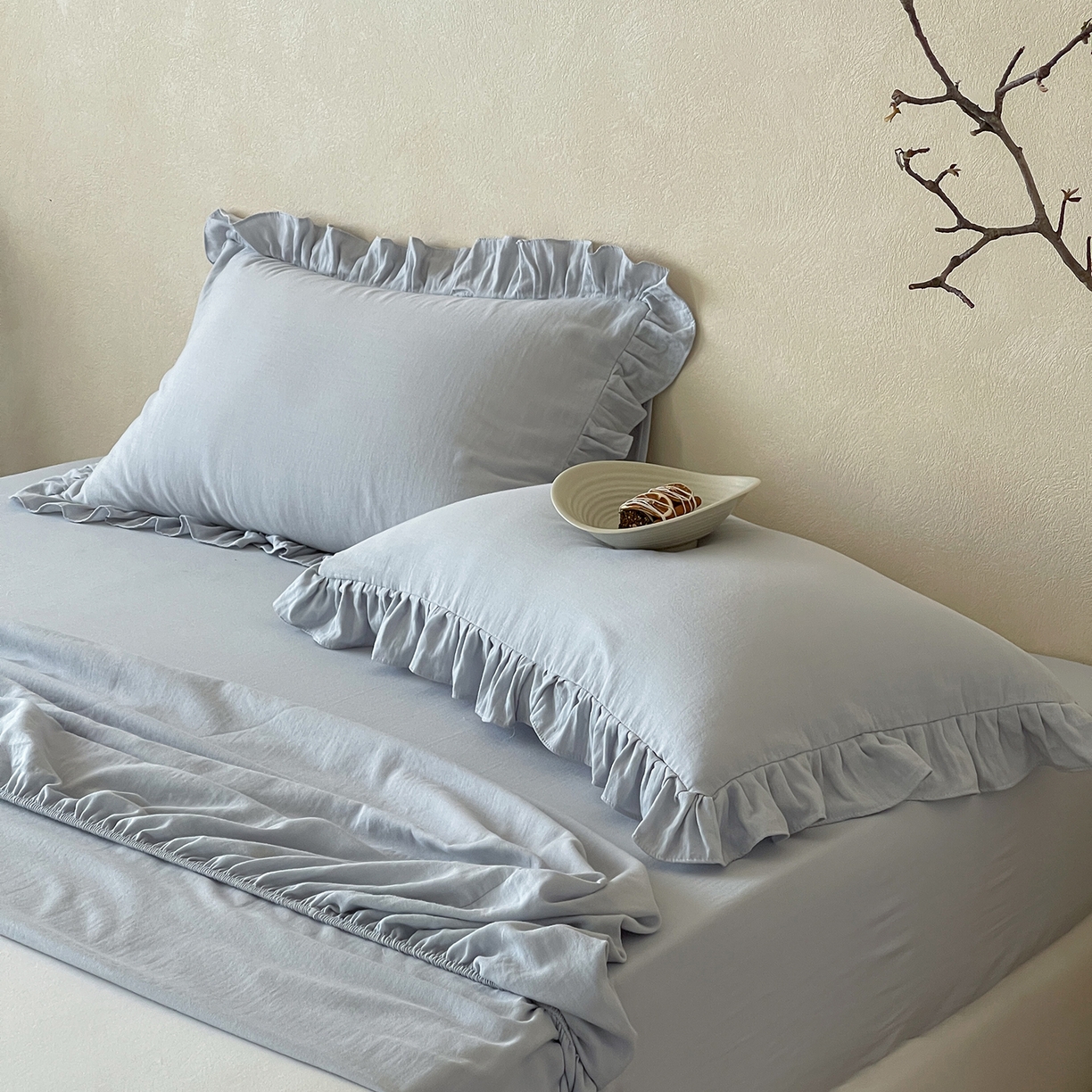 91家纺网 家纺一手货源 找家纺 （总）三味舒屋 2025新款花边美学全棉双层纱单品单床笠