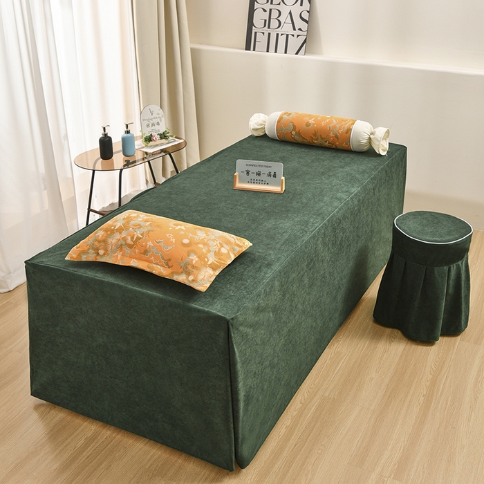 91家纺网 家纺一手货源 找家纺 不打烊家纺 2025新款全棉有氧双层纱羊毛尼美容床罩系列套件-蝶舞 蝶舞-墨绿