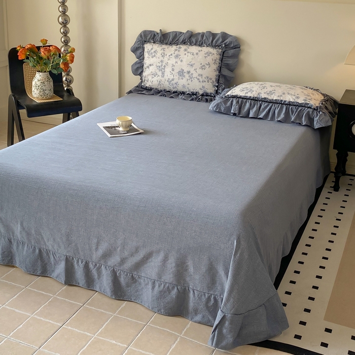 91家纺网 家纺一手货源 找家纺 大麦家纺 2025新款复古风高端提花水洗亚麻原麻四件套 青瓷岁月