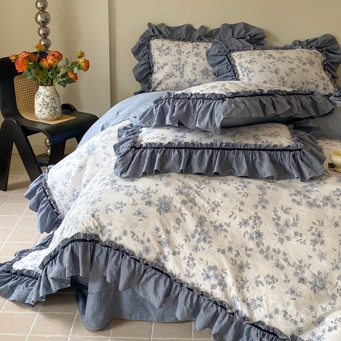 91家纺网 家纺一手货源 找家纺 大麦家纺 2025新款复古风高端提花水洗亚麻原麻四件套 青瓷岁月