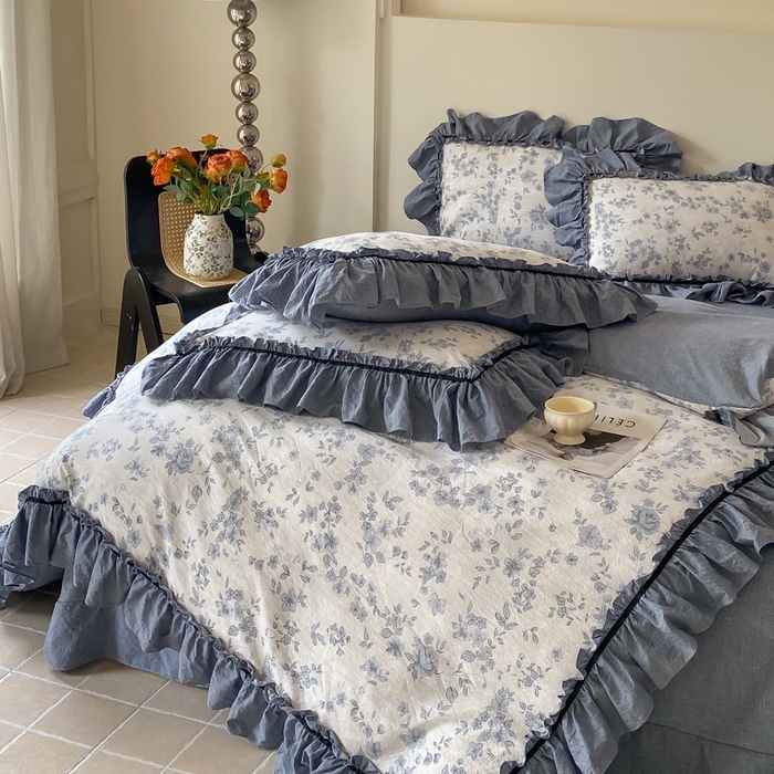 91家纺网 家纺一手货源 找家纺 大麦家纺 2025新款复古风高端提花水洗亚麻原麻四件套 青瓷岁月