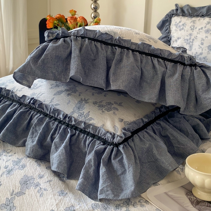 91家纺网 家纺一手货源 找家纺 大麦家纺 2025新款复古风高端提花水洗亚麻原麻四件套 青瓷岁月