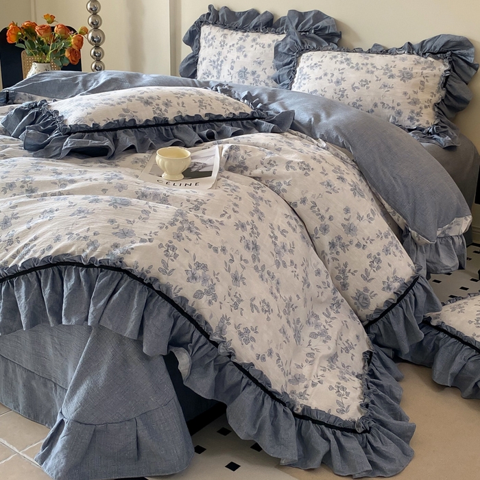 91家纺网 家纺一手货源 找家纺 大麦家纺 2025新款复古风高端提花水洗亚麻原麻四件套 青瓷岁月