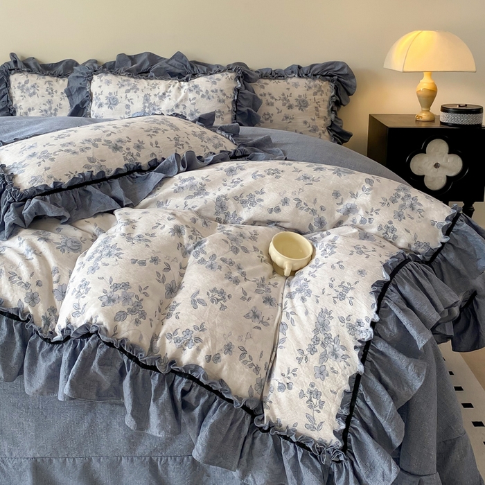 91家纺网 家纺一手货源 找家纺 大麦家纺 2025新款复古风高端提花水洗亚麻原麻四件套 青瓷岁月