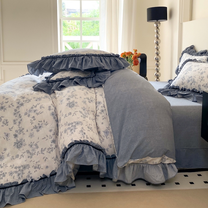 91家纺网 家纺一手货源 找家纺 大麦家纺 2025新款复古风高端提花水洗亚麻原麻四件套 青瓷岁月