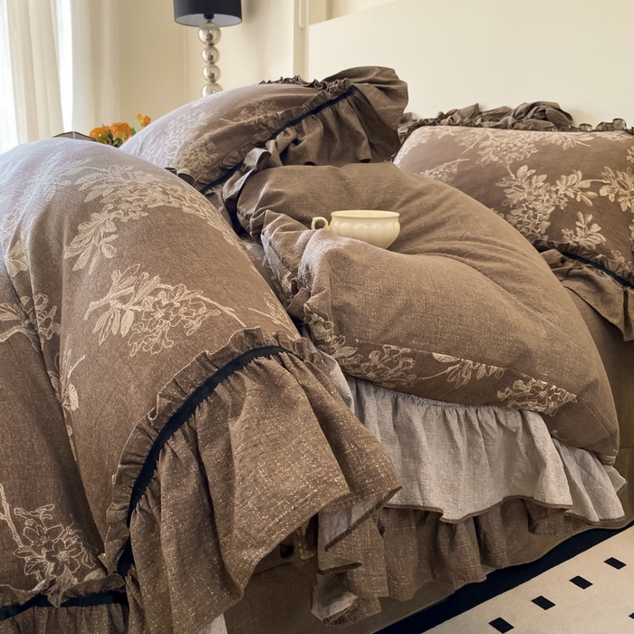 大麦家纺 2025新款复古风高端提花水洗亚麻原麻四件套 秋意浓