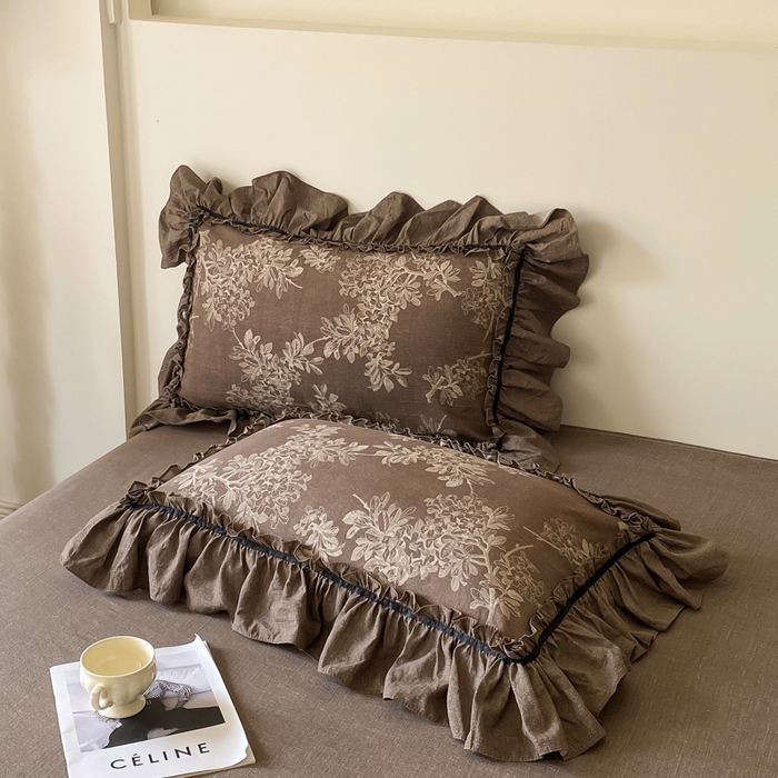 91家纺网 家纺一手货源 找家纺 大麦家纺 2025新款复古风高端提花水洗亚麻原麻四件套 秋意浓