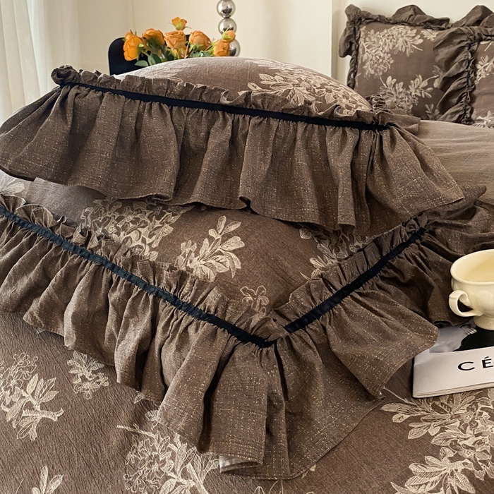 91家纺网 家纺一手货源 找家纺 大麦家纺 2025新款复古风高端提花水洗亚麻原麻四件套 秋意浓