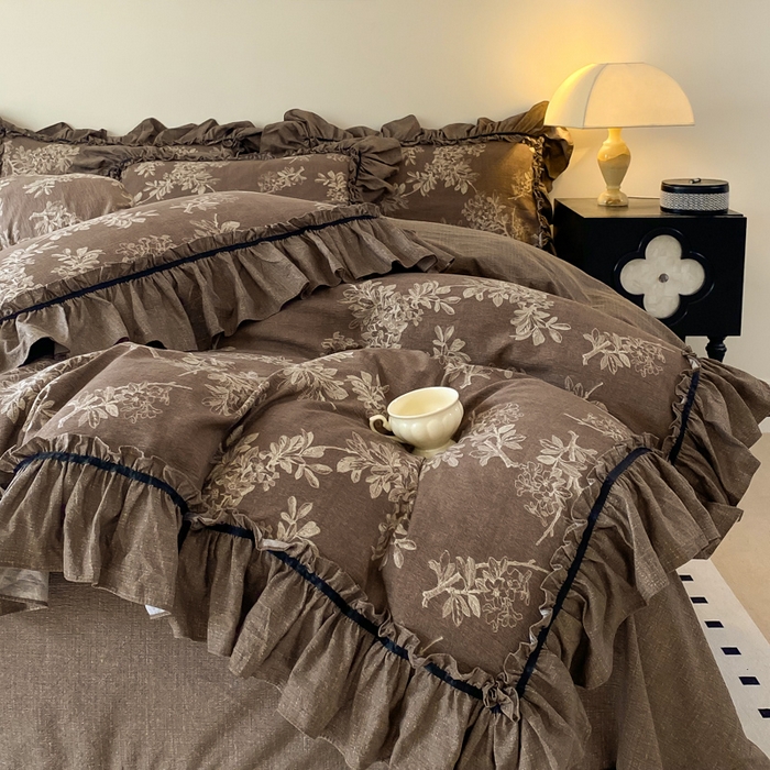 91家纺网 家纺一手货源 找家纺 大麦家纺 2025新款复古风高端提花水洗亚麻原麻四件套 秋意浓