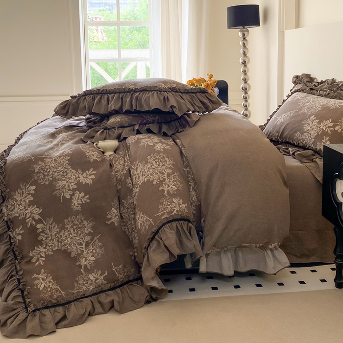 91家纺网 家纺一手货源 找家纺 大麦家纺 2025新款复古风高端提花水洗亚麻原麻四件套 秋意浓