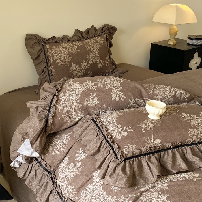 91家纺网 家纺一手货源 找家纺 大麦家纺 2025新款复古风高端提花水洗亚麻原麻四件套 秋意浓