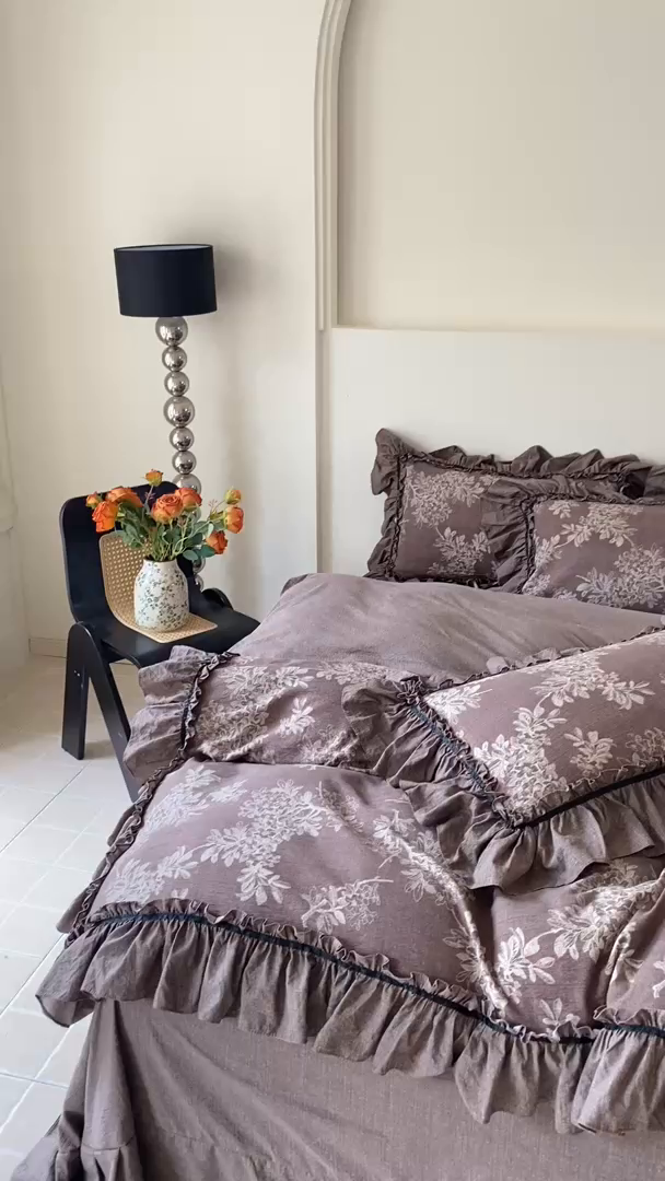 91家纺网 家纺一手货源 找家纺 大麦家纺 2025新款复古风高端提花水洗亚麻原麻四件套 秋意浓