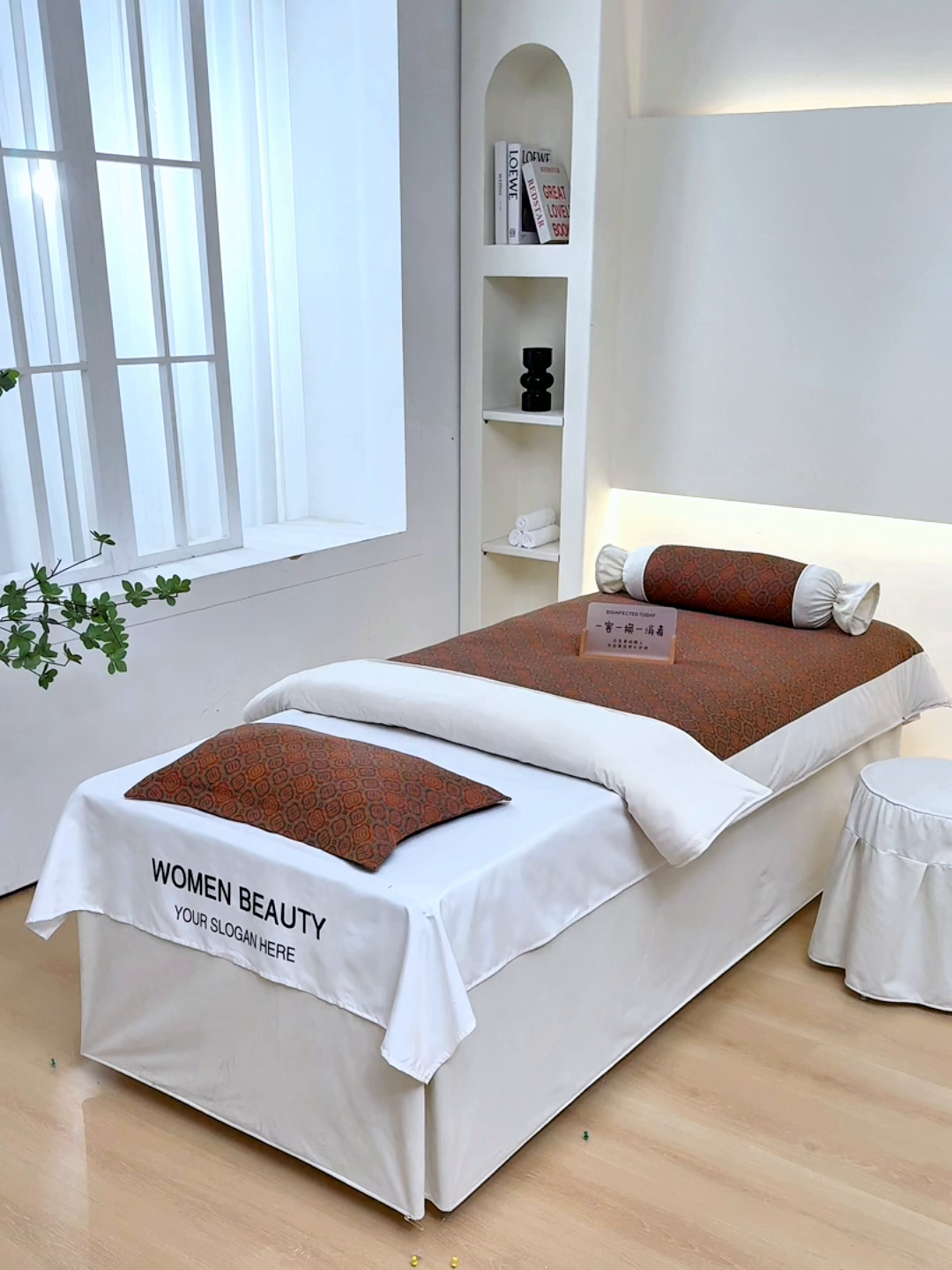 91家纺网 家纺一手货源 找家纺 不打烊家纺 2025新款全棉有氧双层纱羊毛尼美容床罩系列套件-格伦 格伦-米白