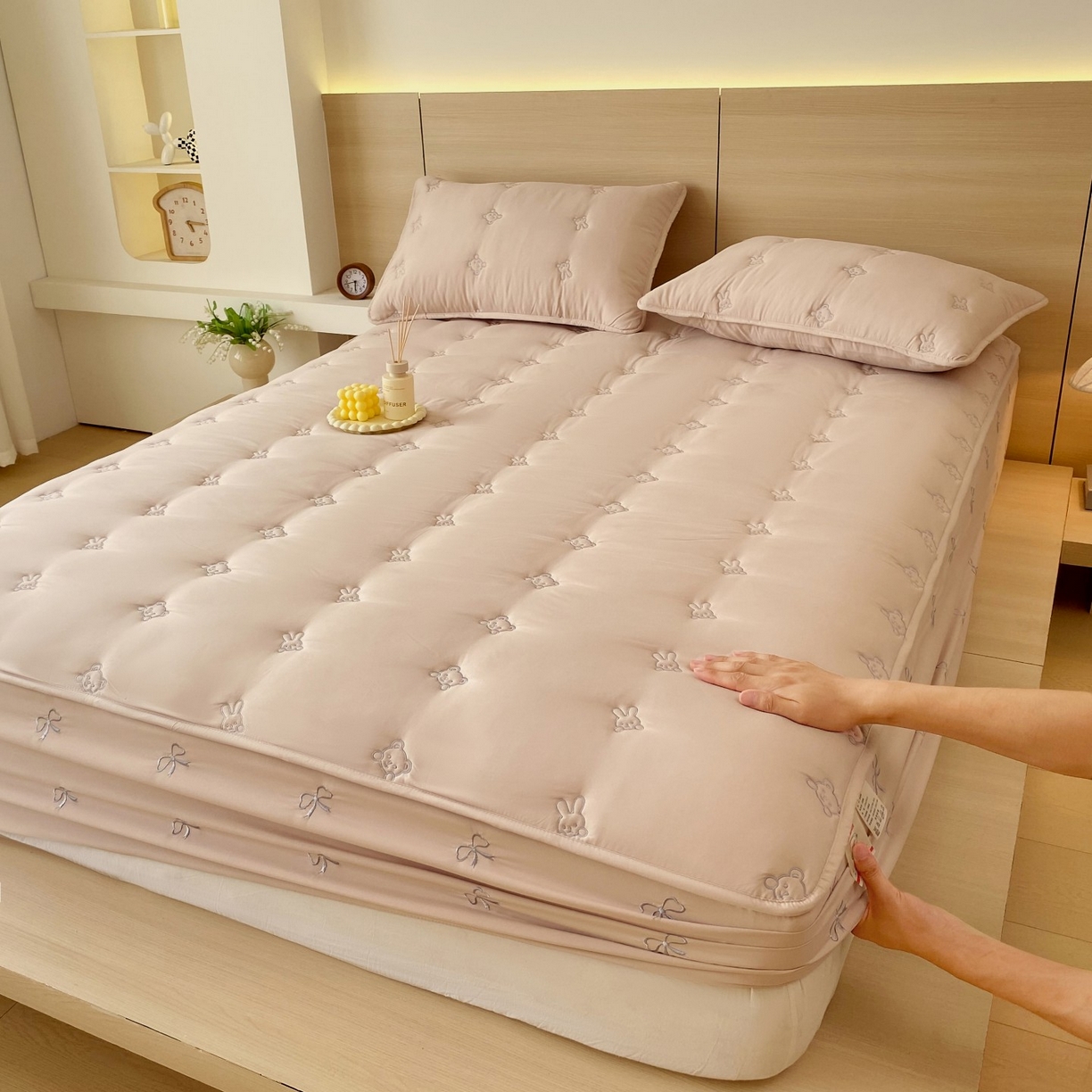 尊康家纺（原磊科） 2025新款7A抗菌奶昔棉床笠-熊猫兔 熊猫兔-米咖