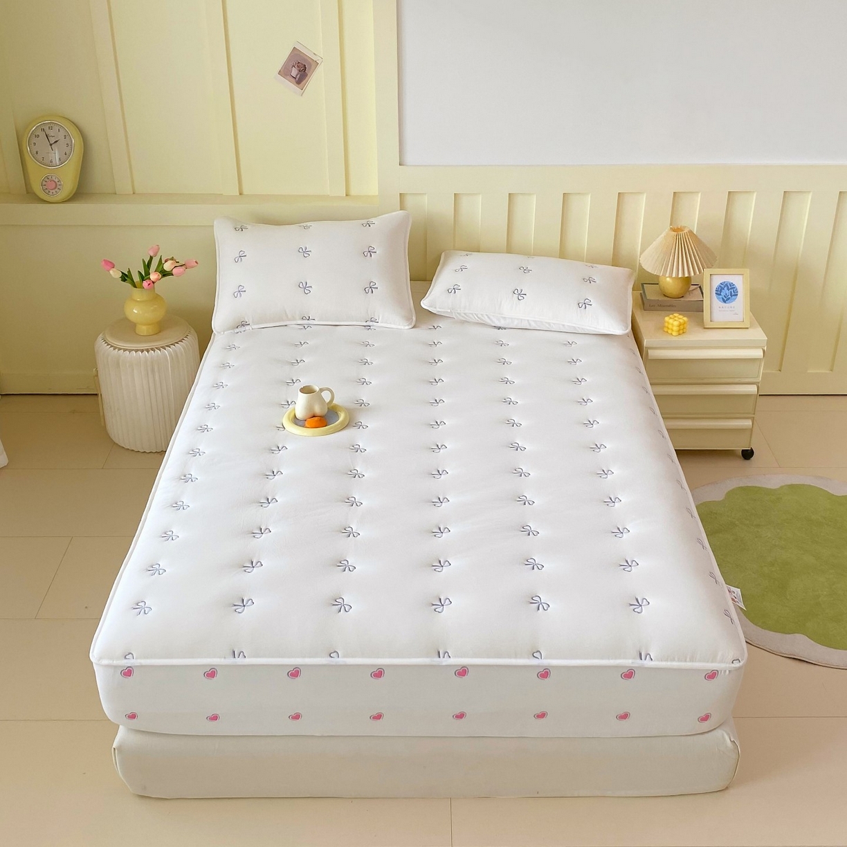 91家纺网 家纺一手货源 找家纺 （总）尊康家纺（原磊科） 2025新款7A抗菌全棉色织水洗棉大豆棉填充床笠-同心结