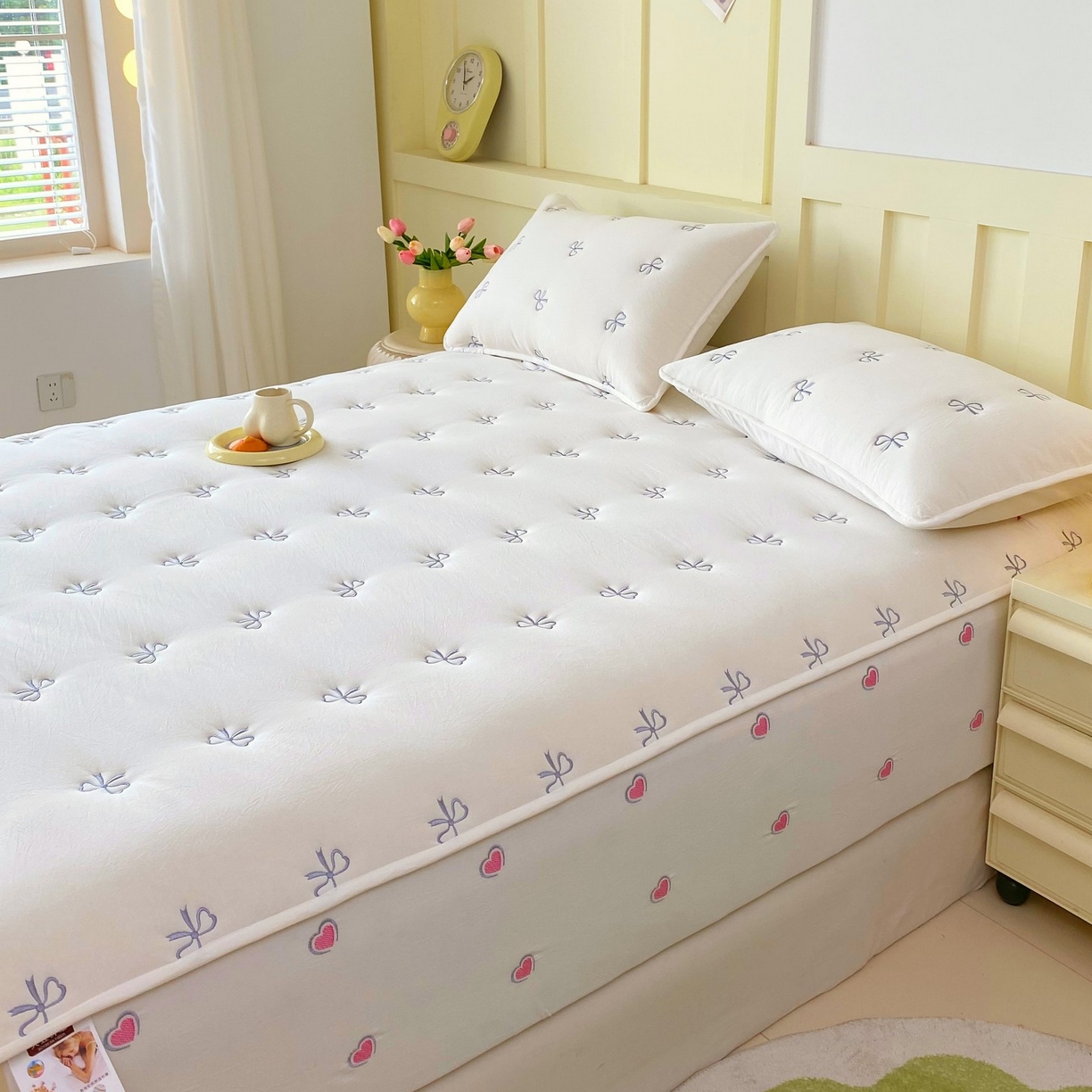 91家纺网 家纺一手货源 找家纺 （总）尊康家纺（原磊科） 2025新款7A抗菌全棉色织水洗棉大豆棉填充床笠-同心结