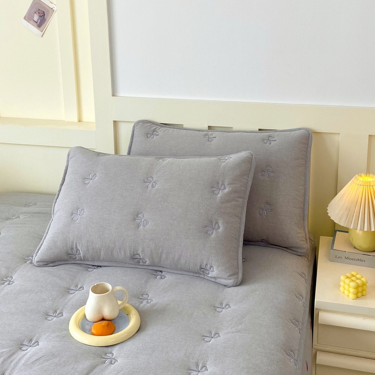 91家纺网 家纺一手货源 找家纺 尊康家纺（原磊科） 2025新款7A抗菌全棉色织水洗棉大豆棉填充床笠-同心结 同心结-绅士灰