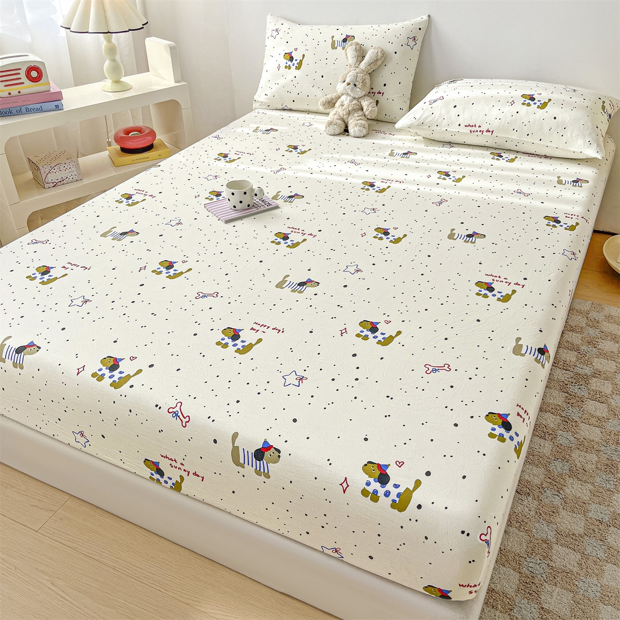 91家纺网 家纺一手货源 找家纺 （总）盛秋家纺 2025新款A类水洗棉卡通印花床笠单品床笠单件单床笠