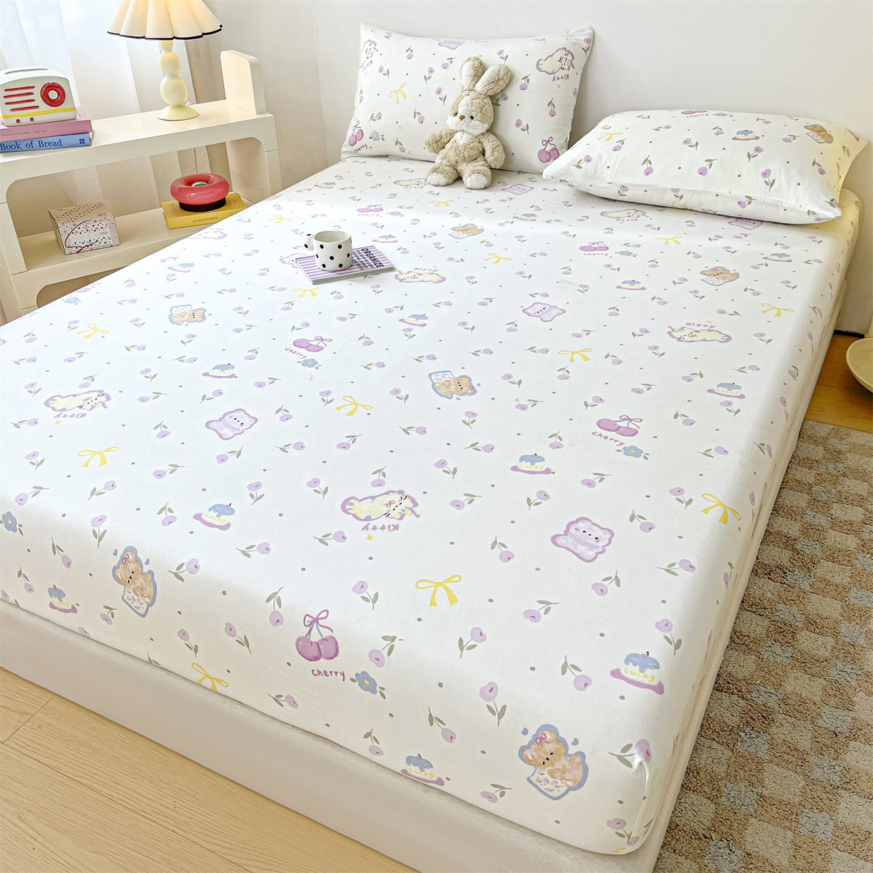 盛秋家纺 2025新款A类水洗棉卡通印花床笠单品床笠单件单床笠 花满天