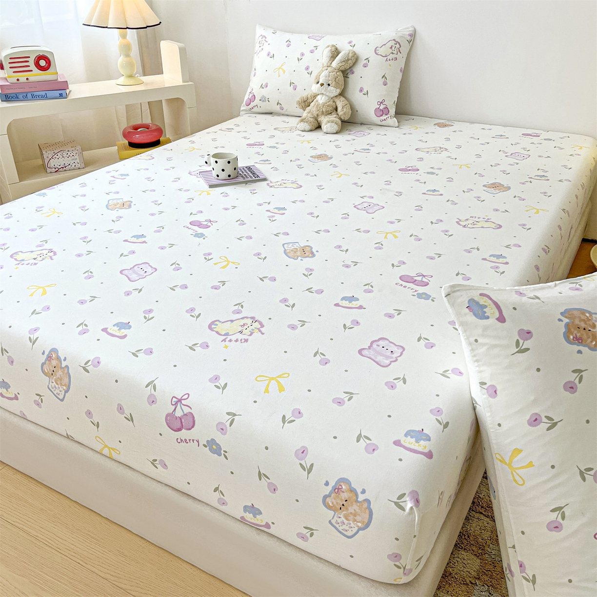 91家纺网 家纺一手货源 找家纺 盛秋家纺 2025新款A类水洗棉卡通印花床笠单品床笠单件单床笠 花满天