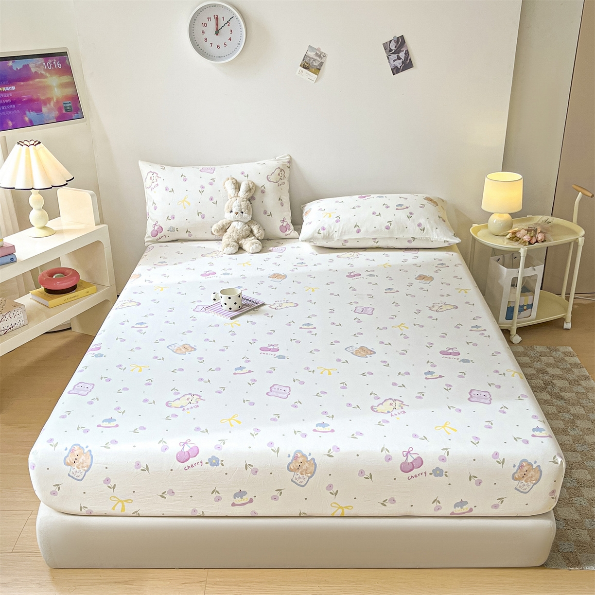 91家纺网 家纺一手货源 找家纺 盛秋家纺 2025新款A类水洗棉卡通印花床笠单品床笠单件单床笠 花满天