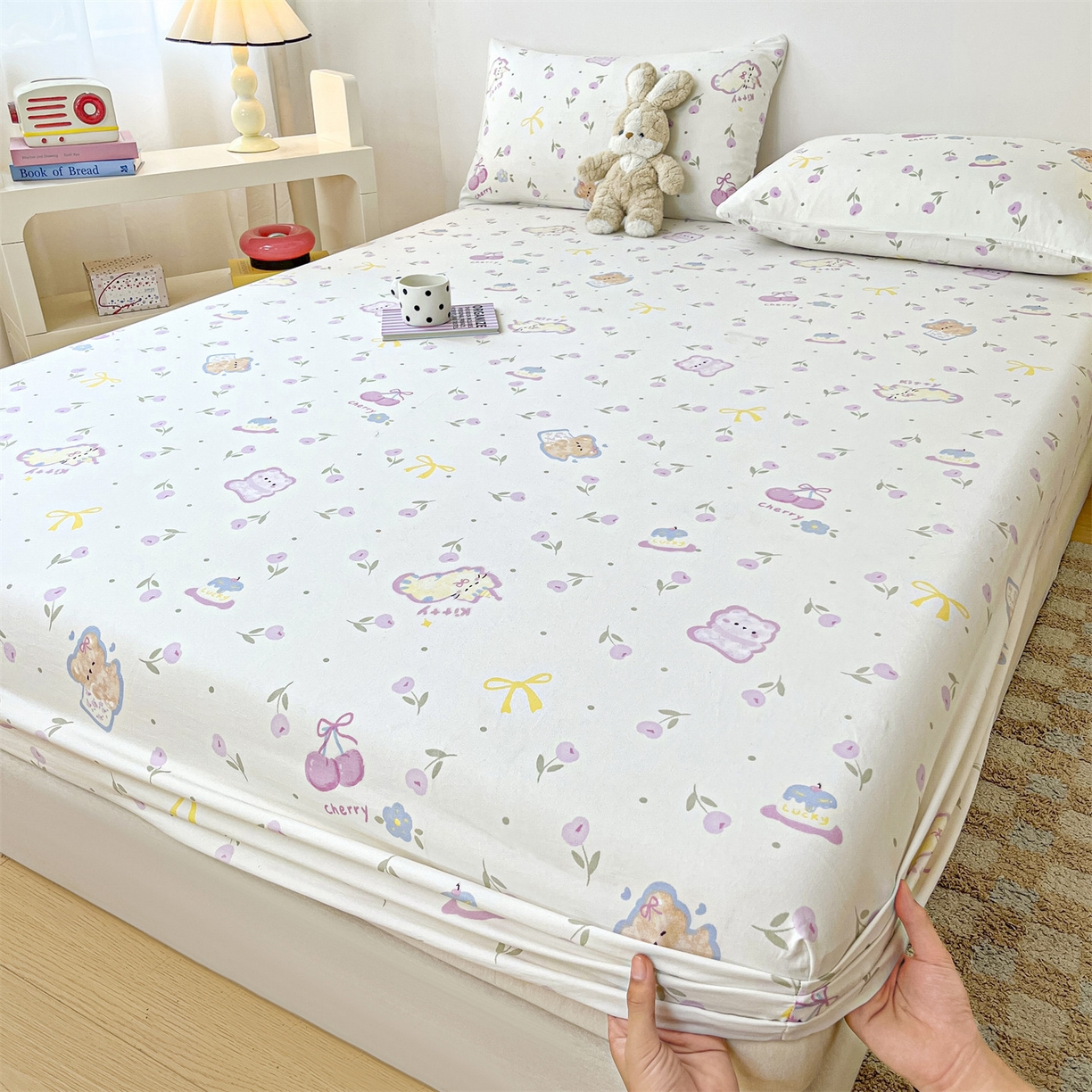 91家纺网 家纺一手货源 找家纺 盛秋家纺 2025新款A类水洗棉卡通印花床笠单品床笠单件单床笠 花满天