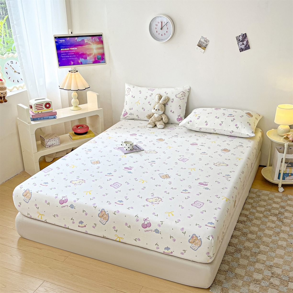 91家纺网 家纺一手货源 找家纺 盛秋家纺 2025新款A类水洗棉卡通印花床笠单品床笠单件单床笠 花满天